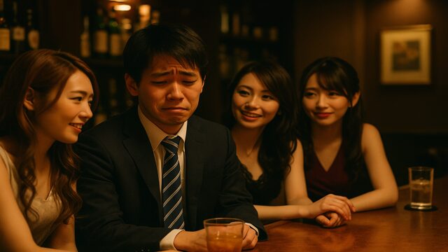夜の店で夜の蝶たちとぎこちなく会話する若いわくいっち。新宿の夜の空気に包まれたデビューの瞬間。