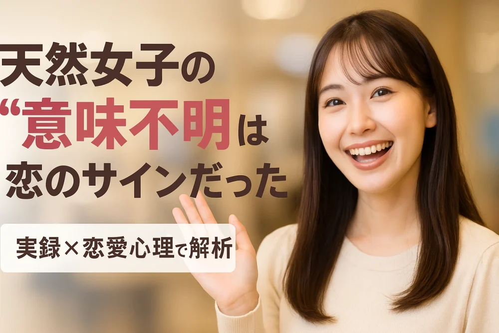 笑顔で手を振る若い女性と、「天然女子の意味不明は恋のサインだった 実録×恋愛心理で解析」というテキストが入ったアイキャッチ画像