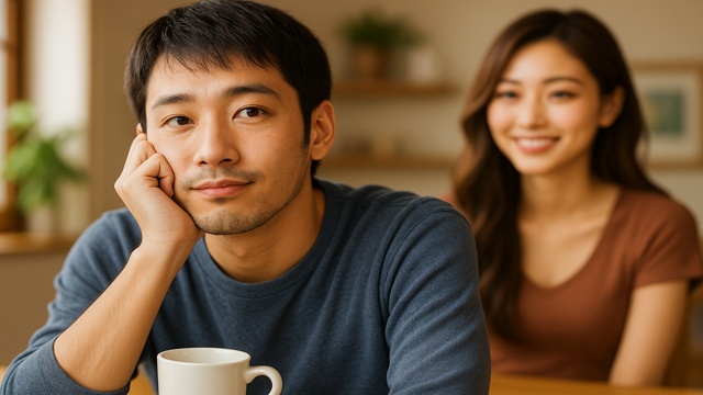 O型女子との恋愛を思い出して心地よさを感じている男性のシーン