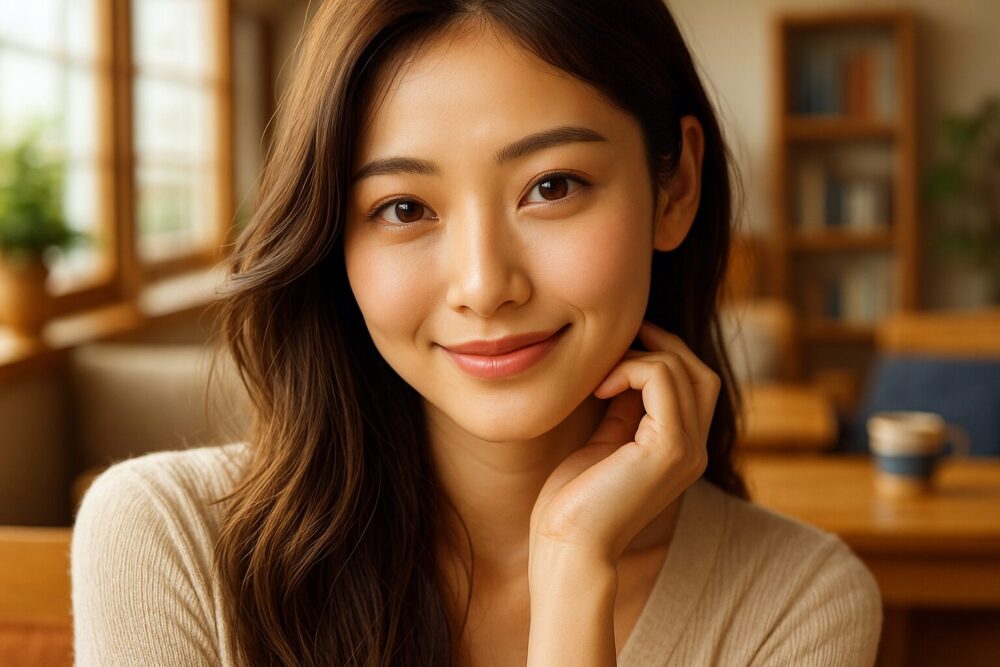 O型女性の恋愛傾向をイメージした微笑む女性の横長写真