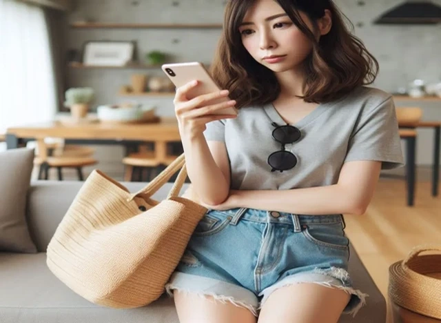 スマホを見つめながら返信を迷う女性。LINEの既読スルーに心が揺れている様子を表現したイメージ。