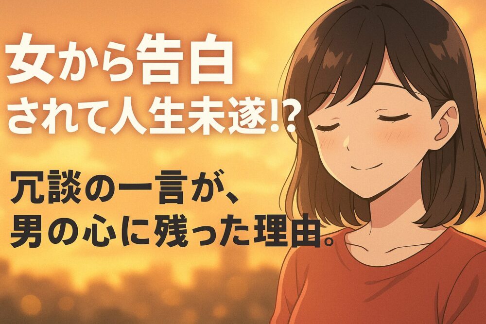 中学生男子が女性からの冗談めいた告白を受けた実話を描いたブログ記事のアイキャッチ画像。未遂の恋愛がテーマ。