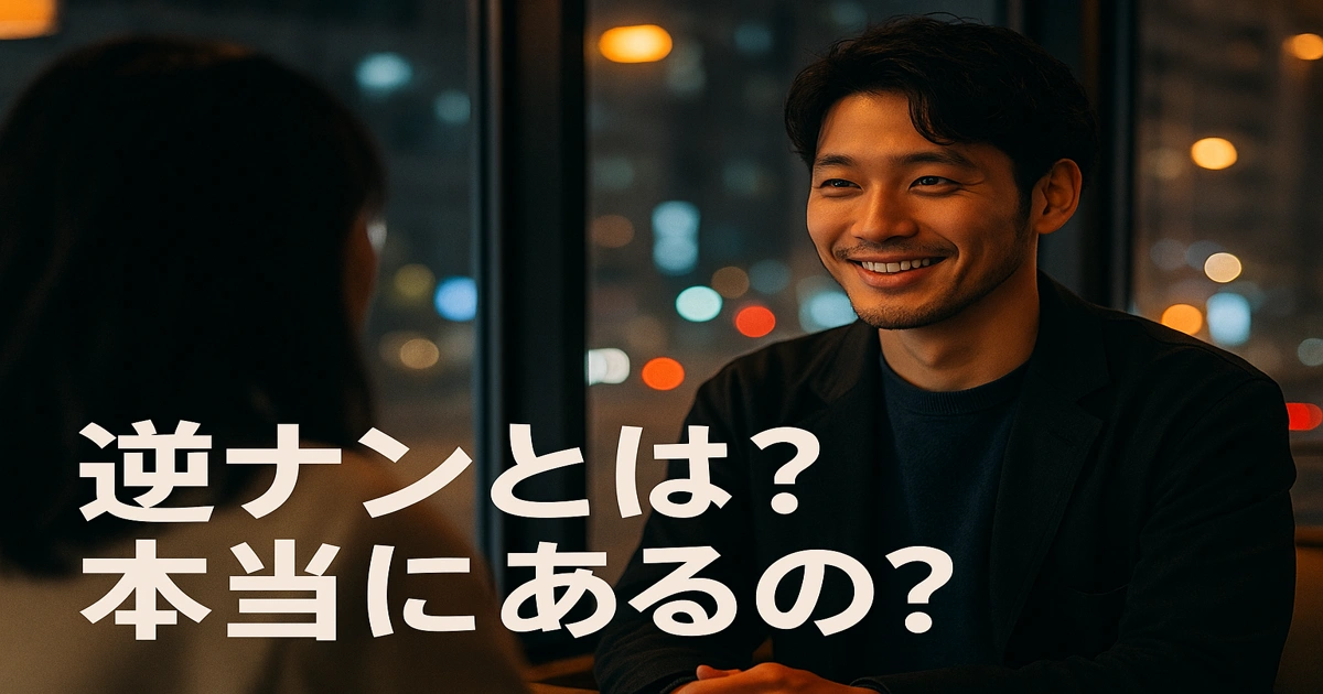 夜のカフェで微笑む男性と、その前に座る女性のシルエット。「逆ナンとは？本当にあるの？」という文字入りアイキャッチ